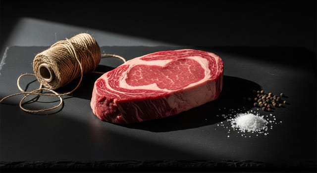 Corte de carne de músculo entero sobre piedra oscura con luz natural